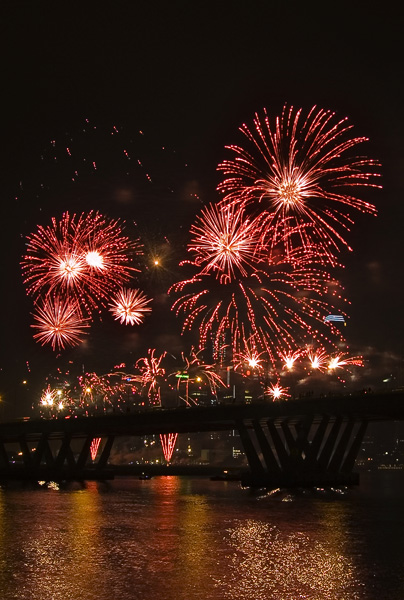 Vuurwerk ter ere van de 41ste National Day van Singapore. Geschoten vanaf Esplanade Park.