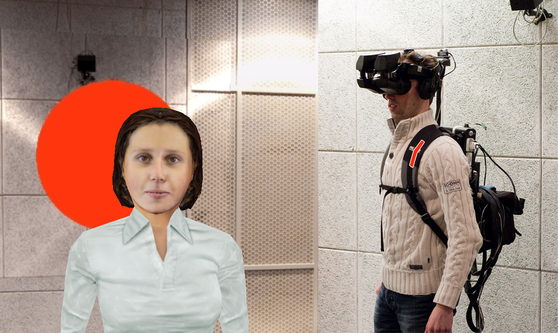 Links wat men zag en rechts hoe de participanten er zelf uitzagen tijdens het experiment, dus met een rugzak vol apparatuur.