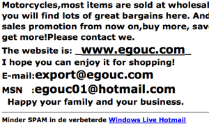 Screenshot van spammail met ondertekst voor verbeterd spamfilter van Hotmail
