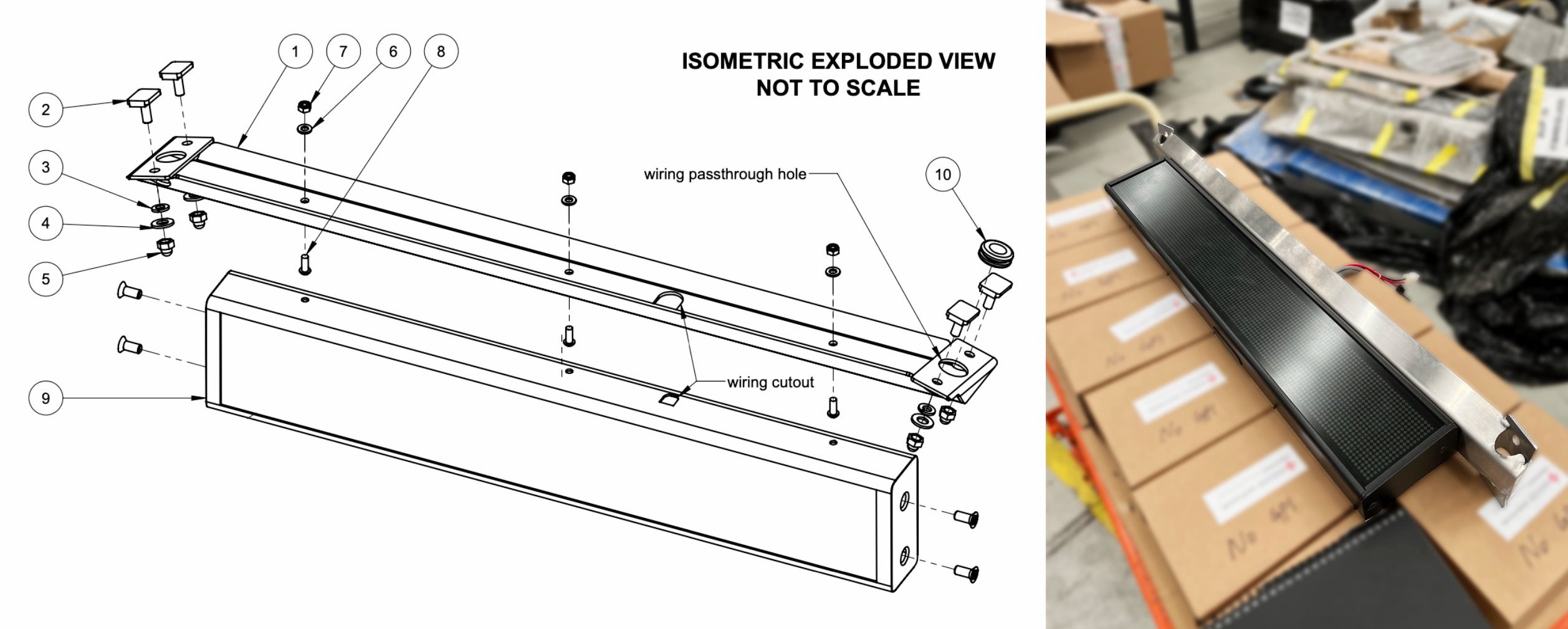 split image of a technical assembly drawing on the left and the real world item on the right